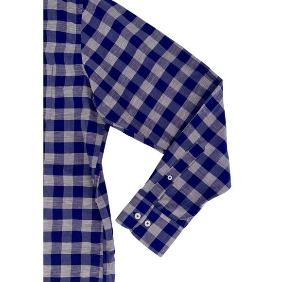 UNTUCKit Men's Button Up Shirt Blue Plaid XL Long Sleeve Cotton Linen Blend EUC - Picture 6 of 13
